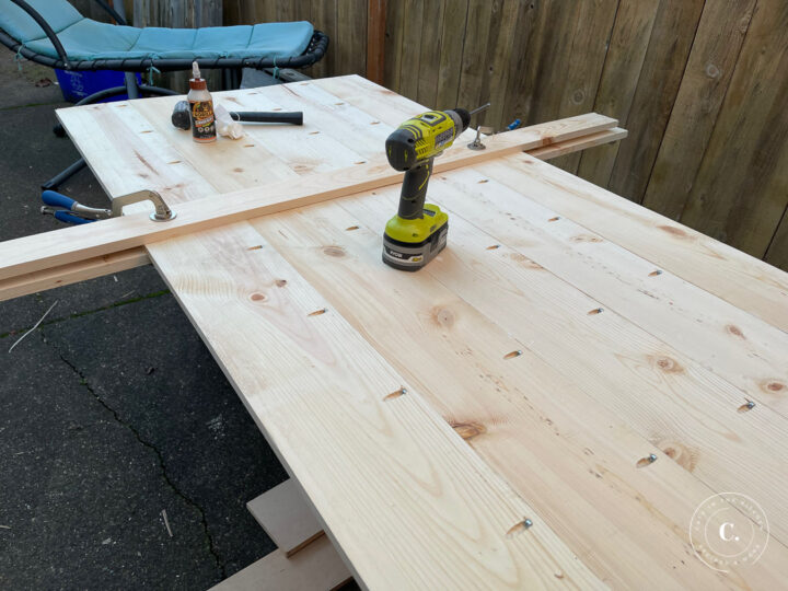 farmhouse table top built with pocket joinery 