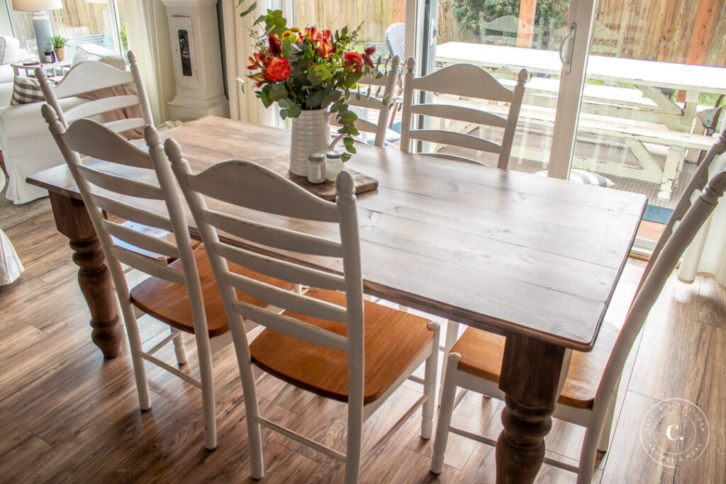 DIY Classic Farmhouse Kitchen Table with six chairs 