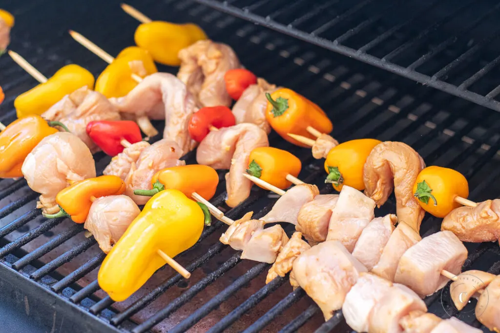 tropical chicken kabobs on the grill 