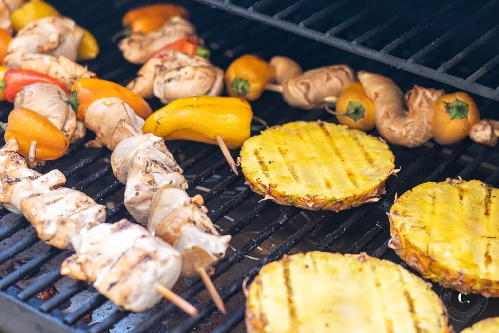 tropical chicken kabobs with grilled pineapple slices 