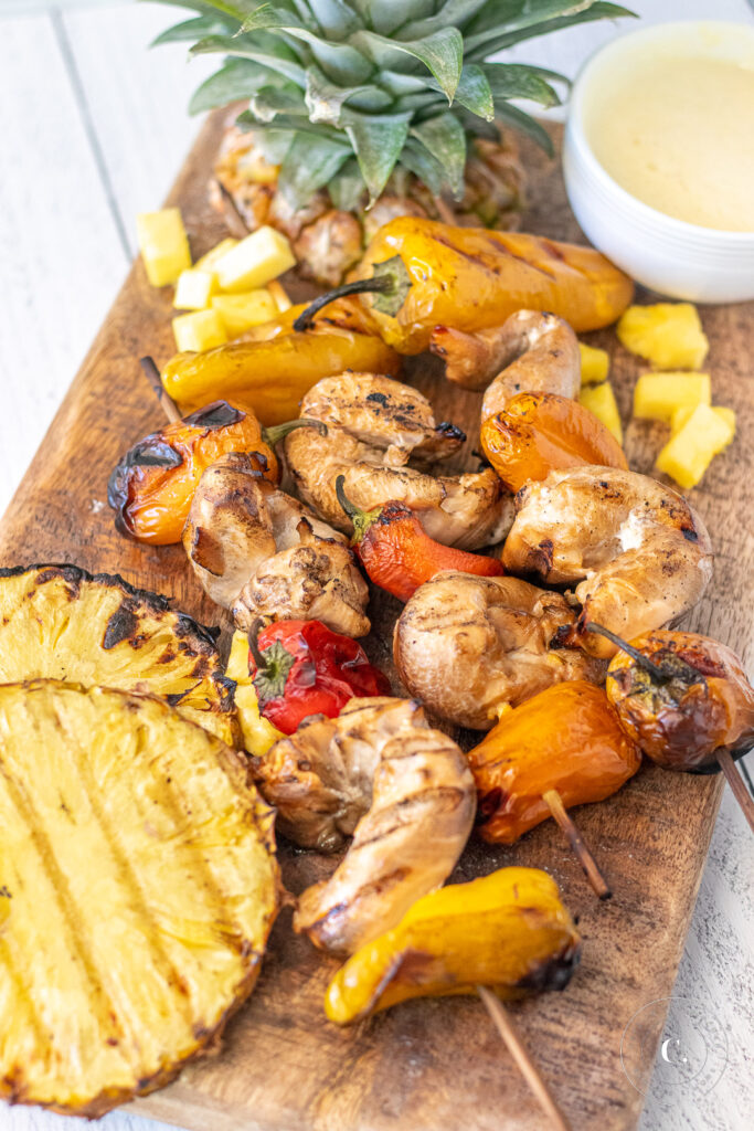 tropical chicken kabobs with pineapple and peppers