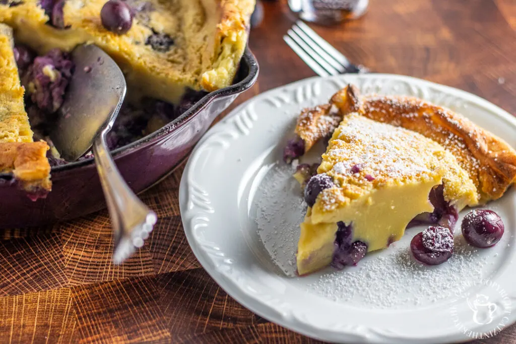 slice of Cast Iron Vanilla Bourbon Grape Clafoutis