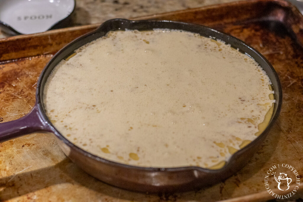 clafoutis batter in pan 