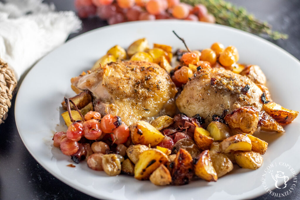 One Pan Chicken with Grapes on plate 