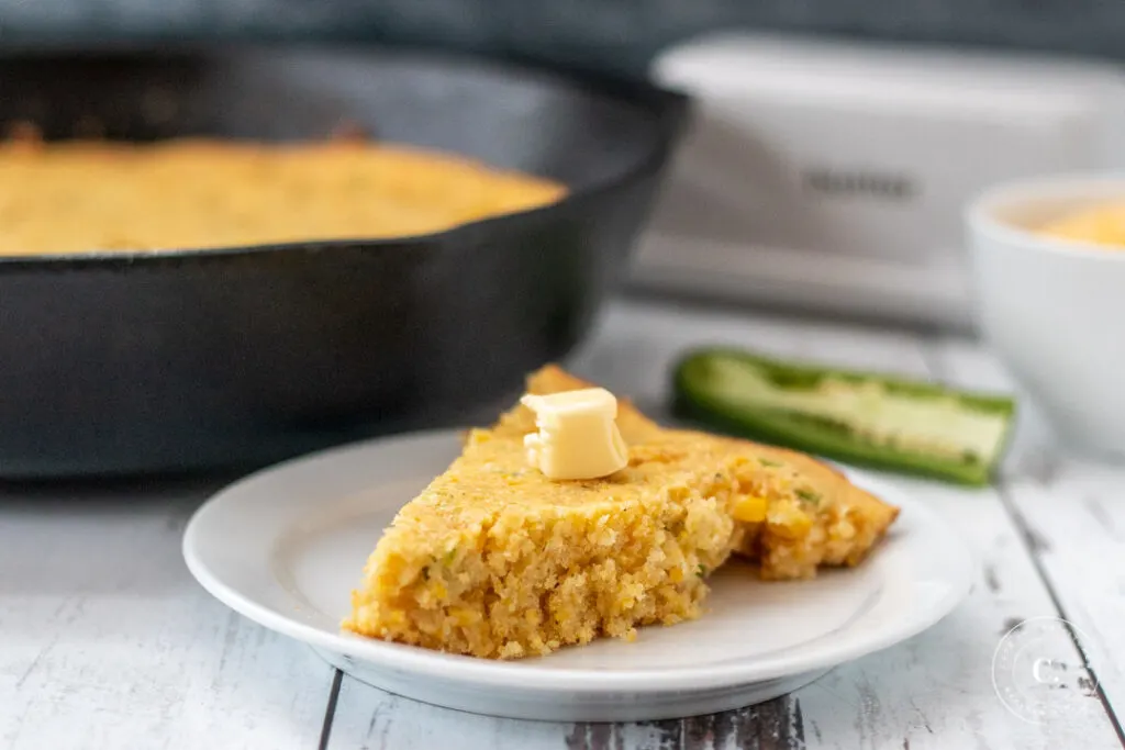 Rustic Cast Iron Cornbread slice