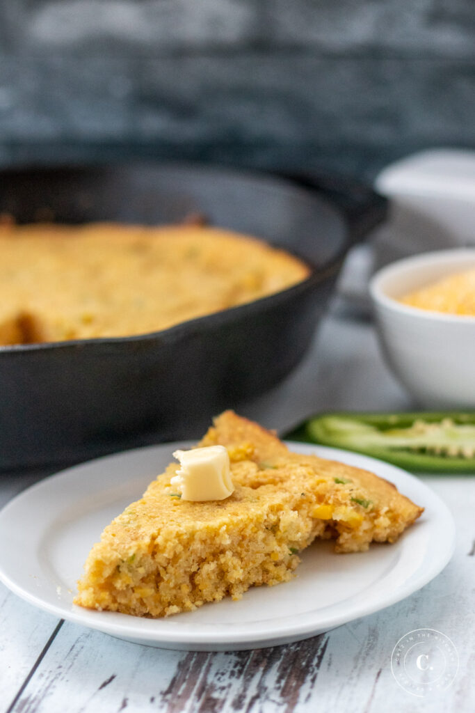 Rustic Cast Iron Cornbread with butter 