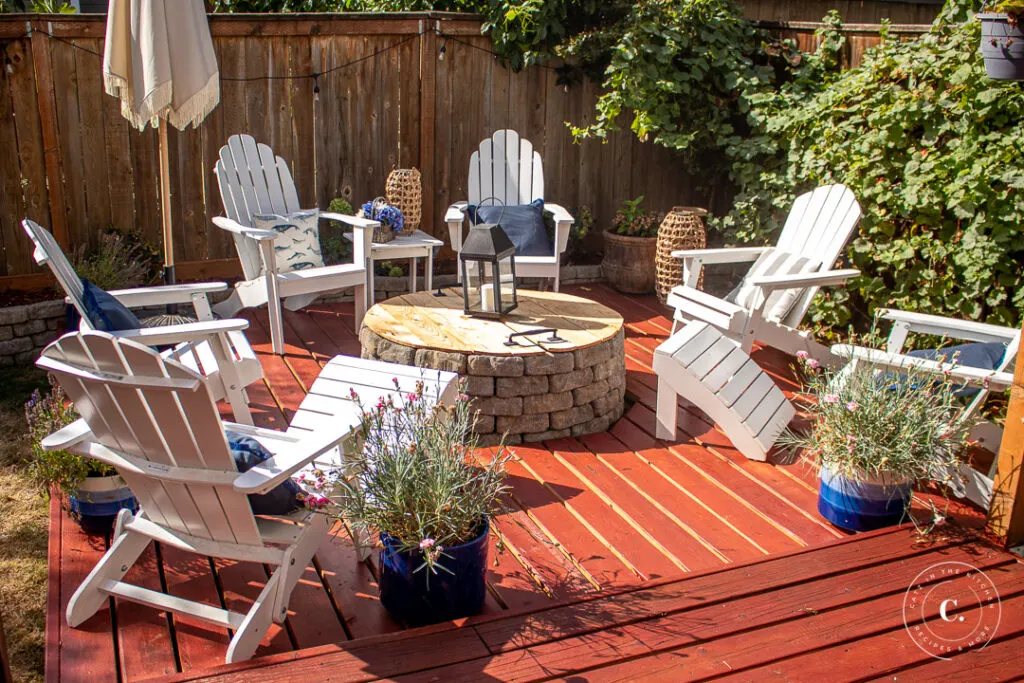 DIY floating deck with Adirondack chairs 