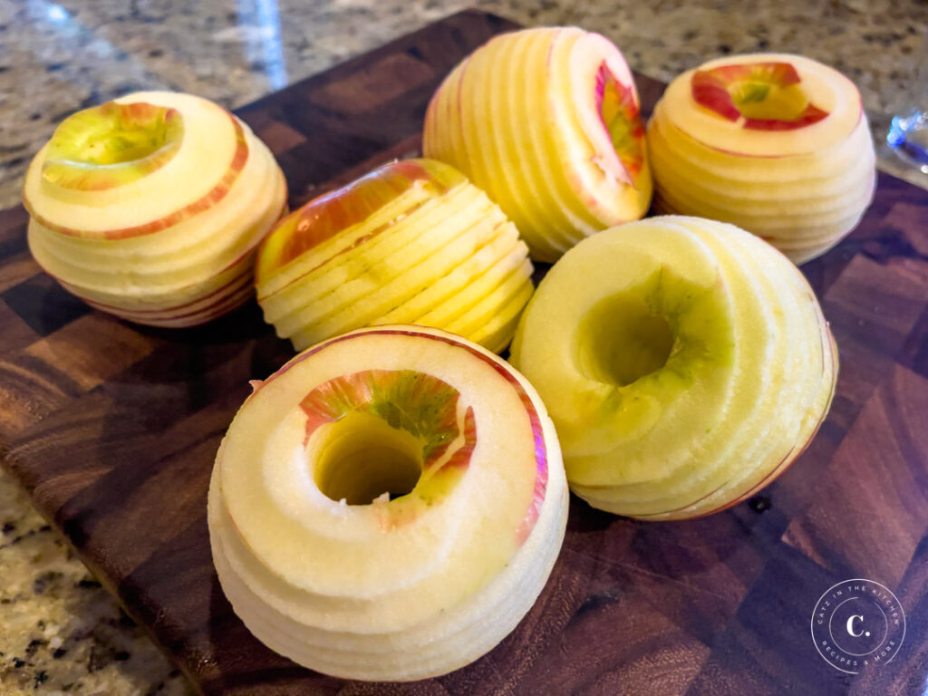 cored and peeled apples 