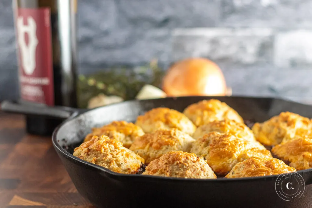 Beef Stew with Cheddar Herbed Biscuits