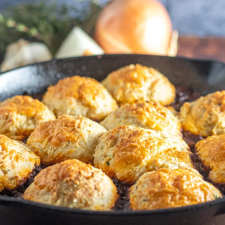 Beef Stew with Cheddar Herbed Biscuits