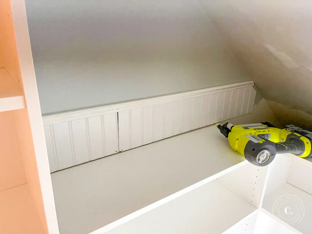 installing bead board trim in pantry 