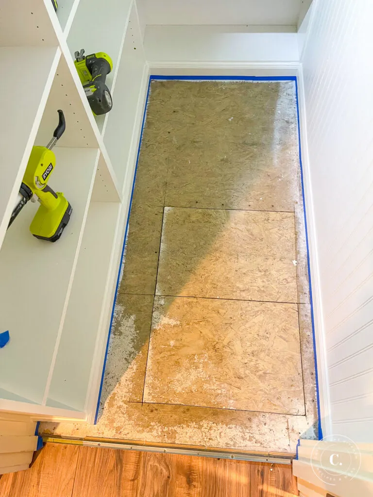 prepping pantry floor for primer 