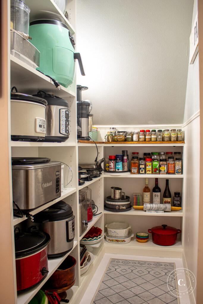 DIY Under the Stairs Closet Pantry Conversion stocked 