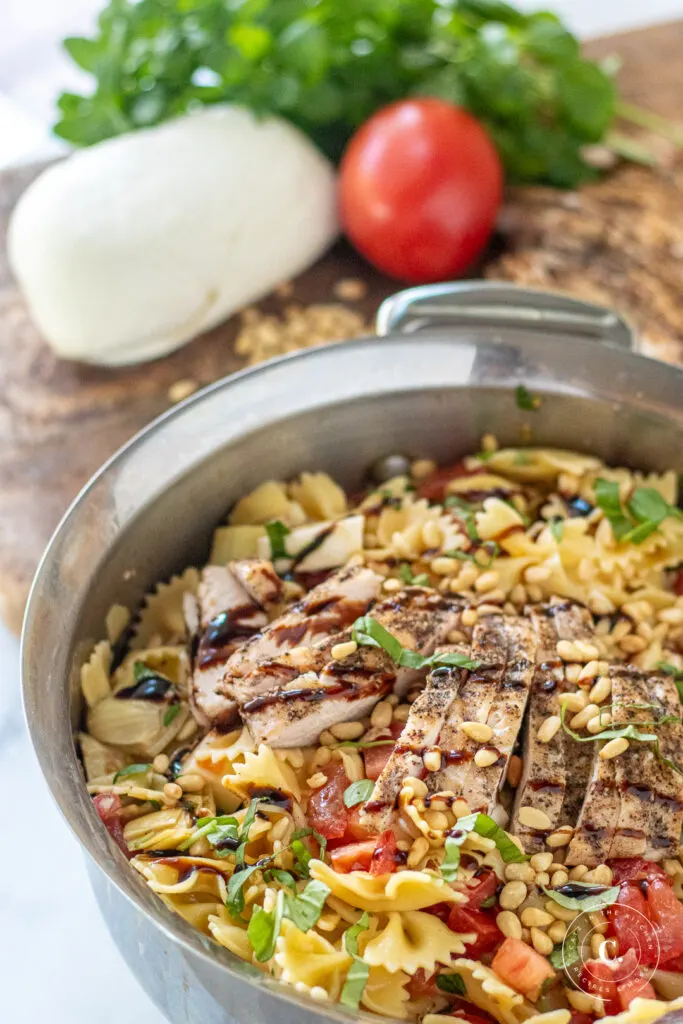 Bruschetta Chicken Pasta with balsamic drizzle 