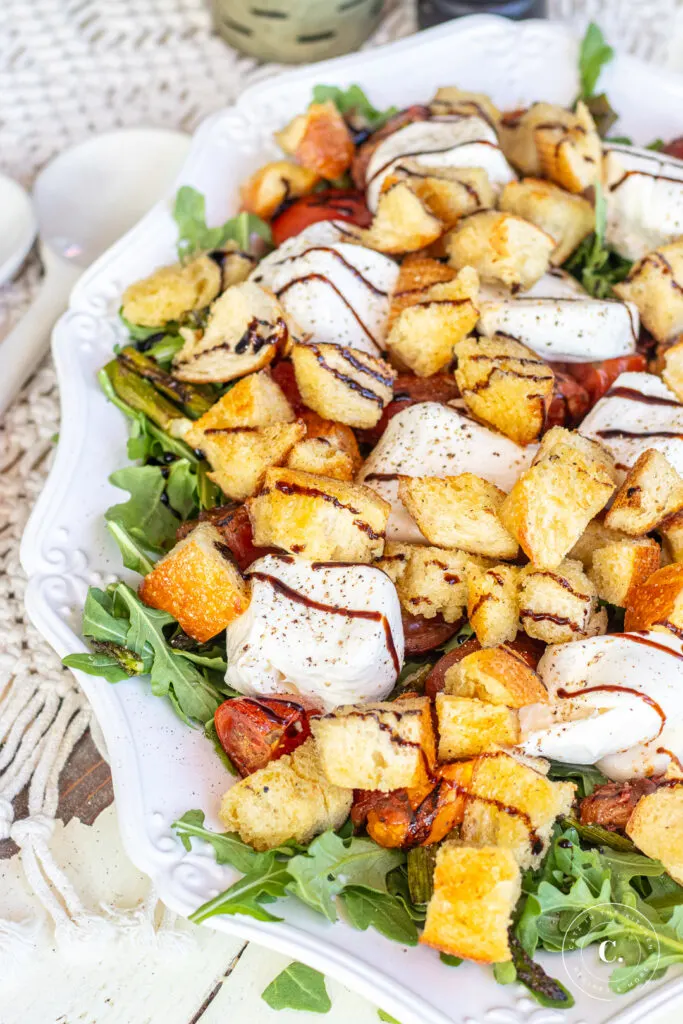 Grilled Burrata Salad on a platter