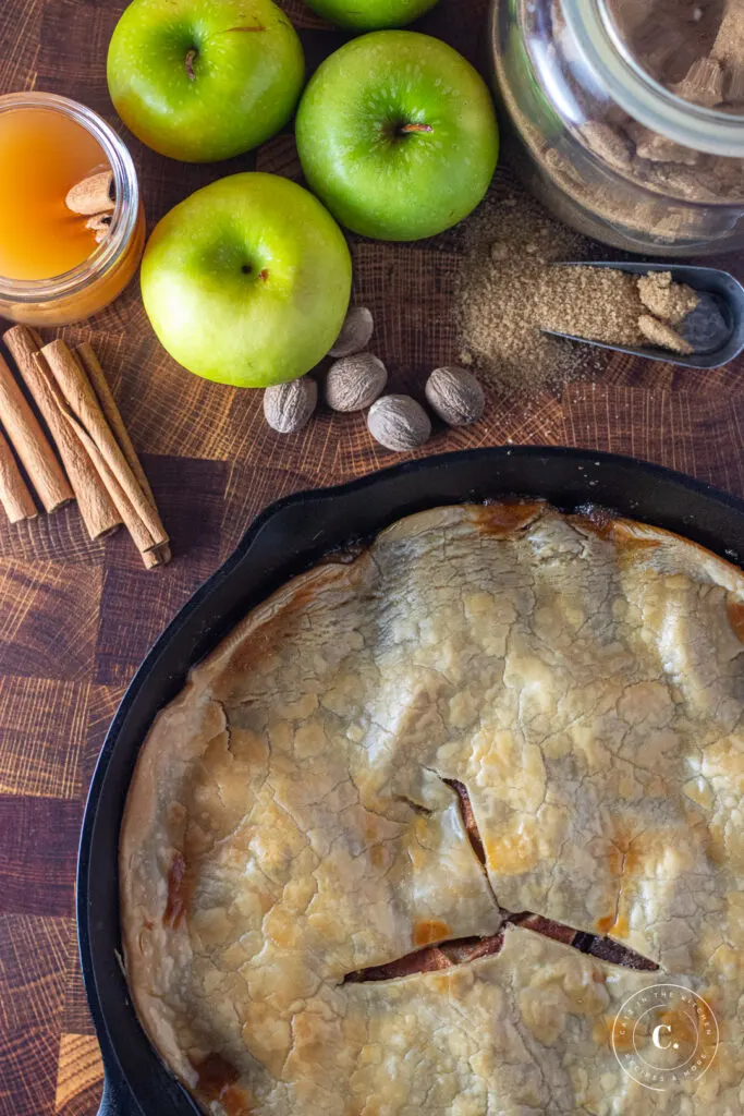 Cast Iron Apple Pie in skillet 