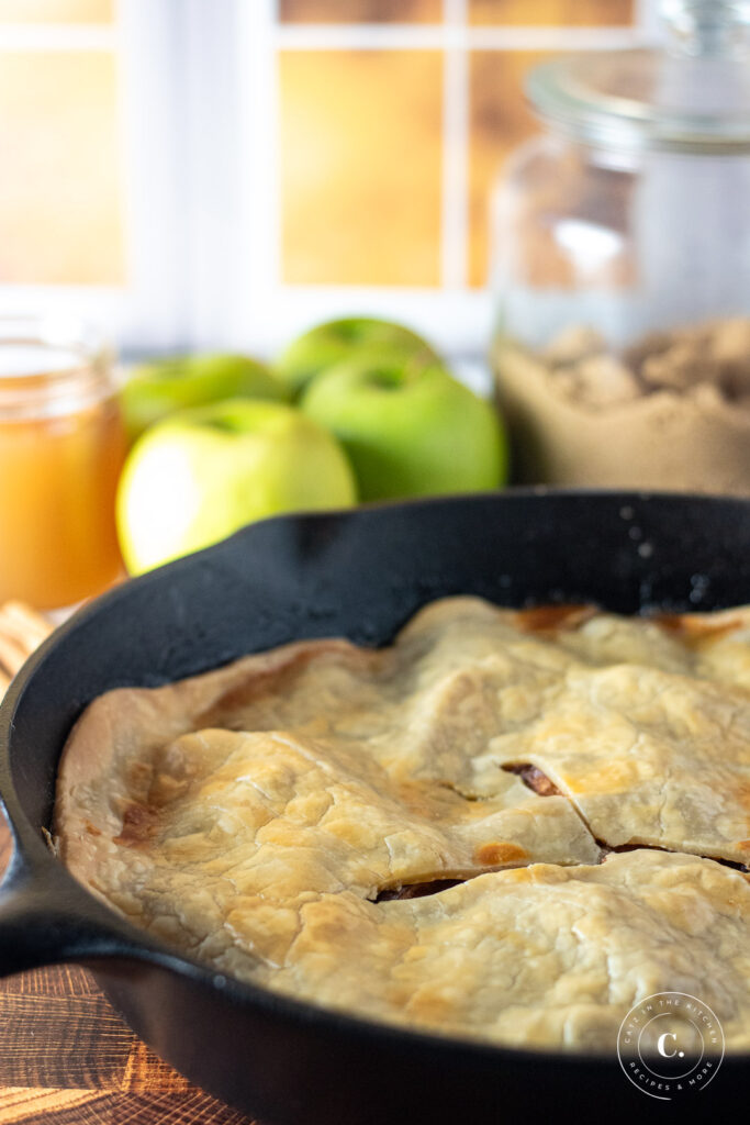 Cast Iron Apple Pie with ingredients 