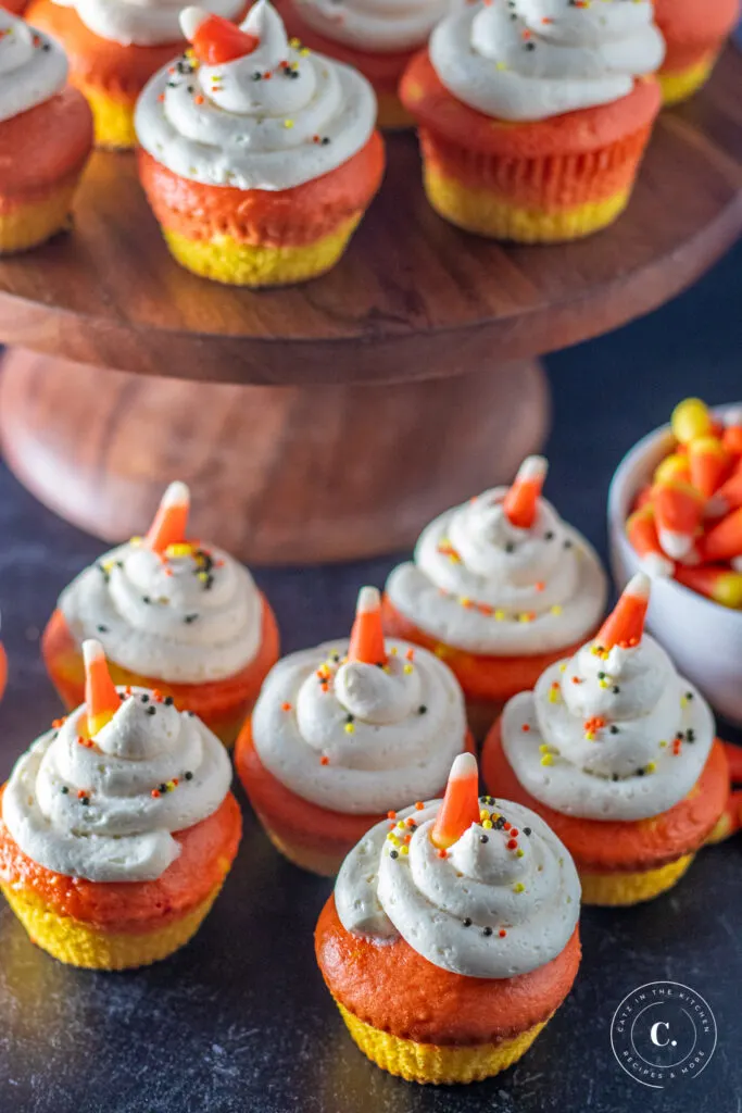 Candy Corn Cupcakes on a platter 