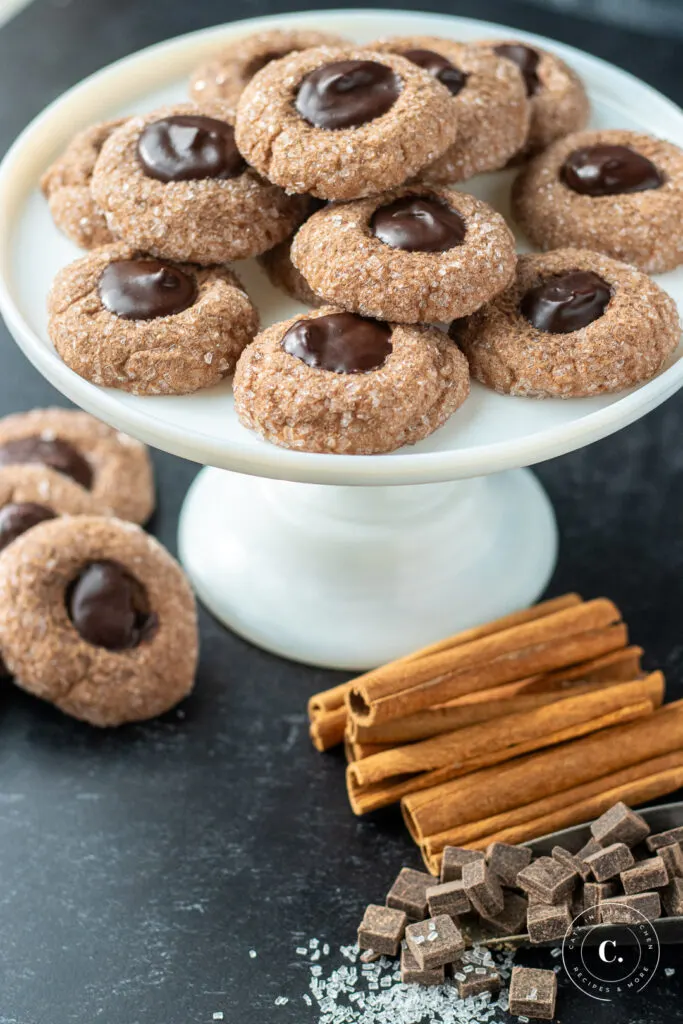 Double Chocolate Thumbprint Cookies with cinnamon sticks