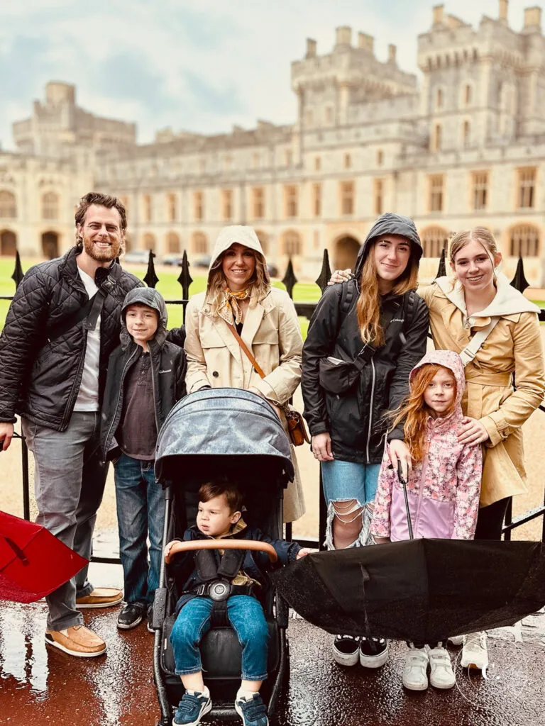 Our family in the rain at Windsor Castle 