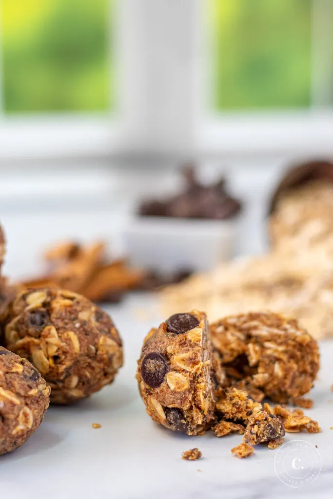 No-Bake Protein Balls cut in half 