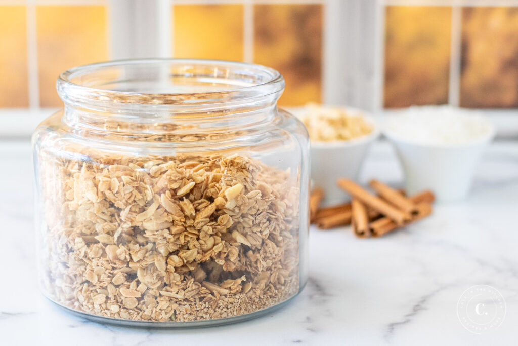 Almond Chai Granola in a jar 