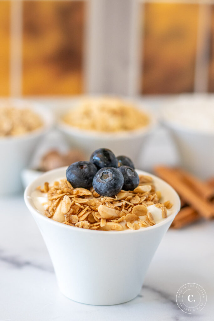 Almond Chai Granola on yogurt 