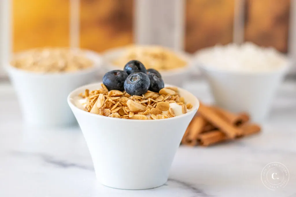 Almond Chai Granola with blueberries 