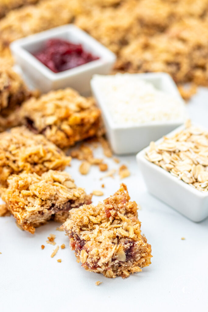 Coconut Raspberry Oat Bars with ingredients 